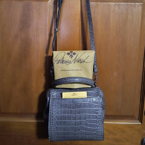PATRICIA NASH Nela Satchel Grey Croc Embossed Leather Bag With Dust Bag EUC - Picture 6 of 8